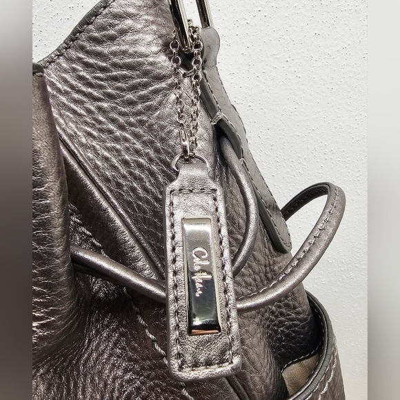 Cole Haan Pewter Pebbled Satchel Bag With Dust Bag - Picture 3 of 16